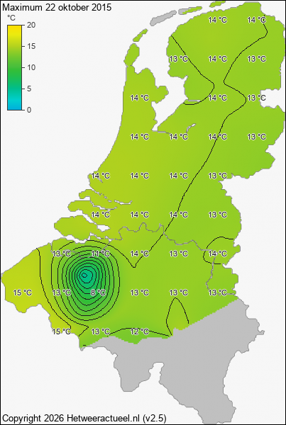 Maximum temperatuur 22 oktober 2015