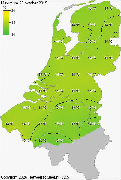 Maximum temperatuur 25 oktober 2015