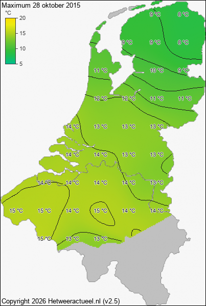 Maximum temperatuur 28 oktober 2015