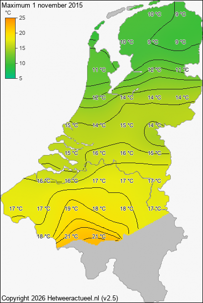 Maximum temperatuur 1 november 2015
