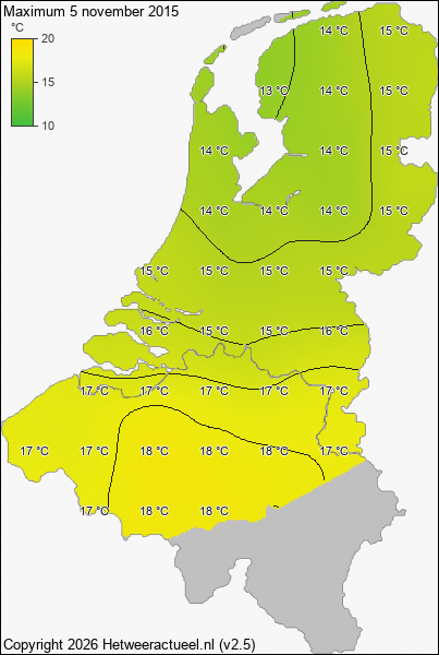 Maximum temperatuur 5 november 2015