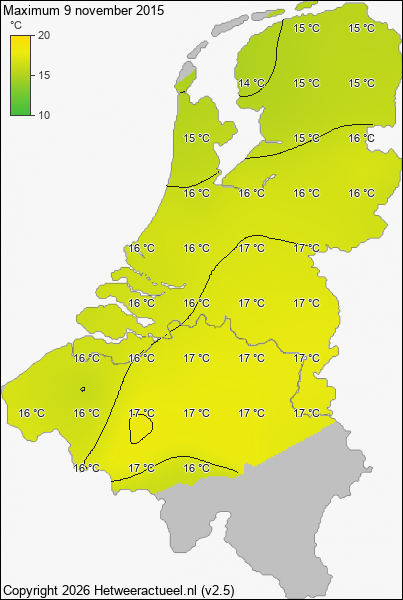 Maximum temperatuur 9 november 2015