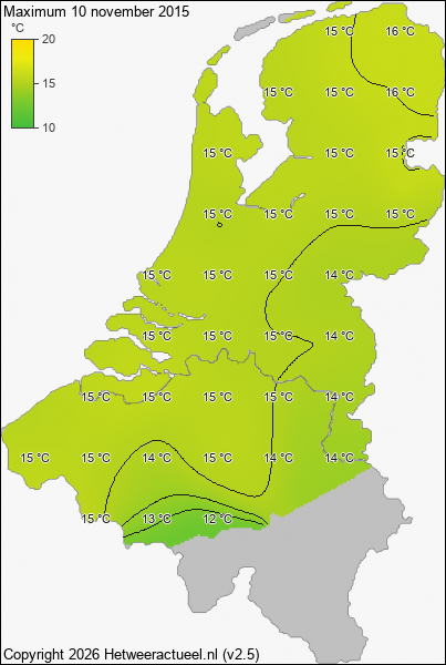 Maximum temperatuur 10 november 2015