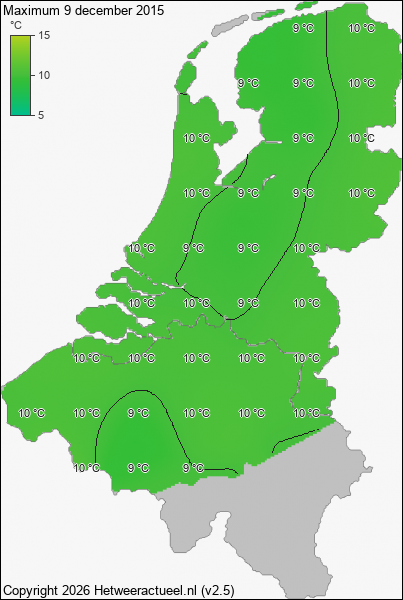 Maximum temperatuur 9 december 2015
