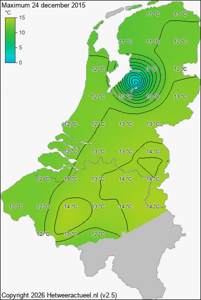 Maximum temperatuur 24 december 2015