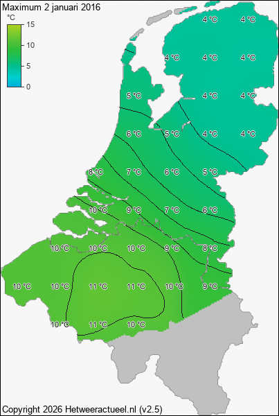 Maximum temperatuur 2 januari 2016