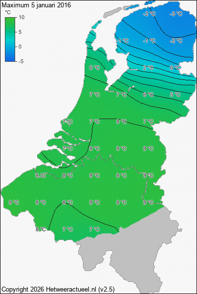 Maximum temperatuur 5 januari 2016