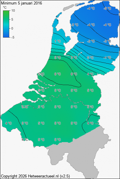 Minimum temperatuur 5 januari 2016