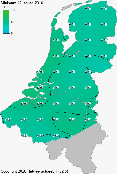 Minimum temperatuur 12 januari 2016