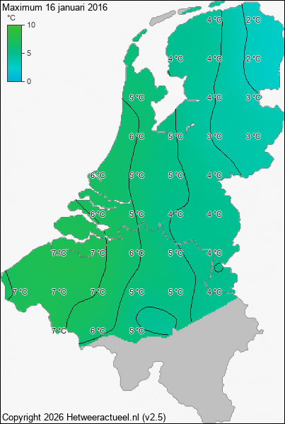Maximum temperatuur 16 januari 2016