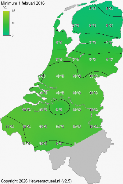 Minimum temperatuur 1 februari 2016