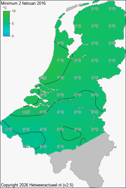 Minimum temperatuur 2 februari 2016