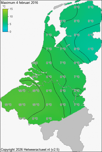 Maximum temperatuur 4 februari 2016
