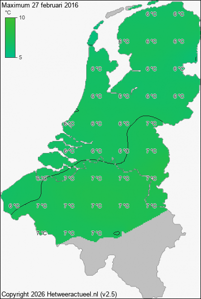 Maximum temperatuur 27 februari 2016