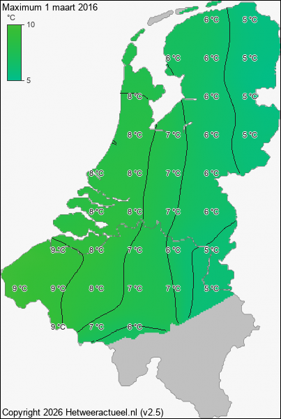 Maximum temperatuur 1 maart 2016