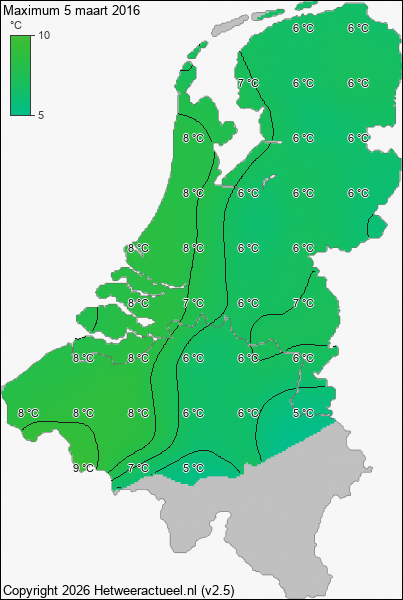 Maximum temperatuur 5 maart 2016