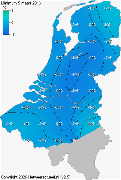 Minimum temperatuur 5 maart 2016