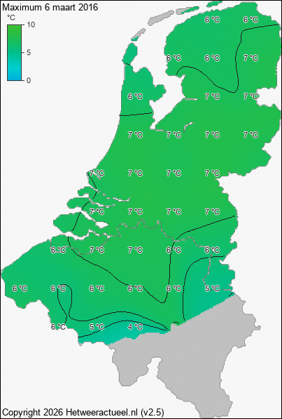 Maximum temperatuur 6 maart 2016
