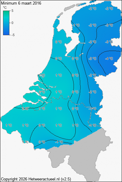Minimum temperatuur 6 maart 2016