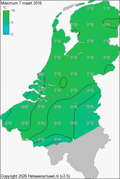 Maximum temperatuur 7 maart 2016