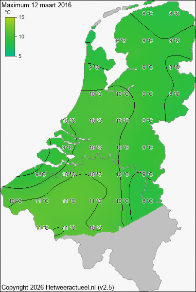 Maximum temperatuur 12 maart 2016