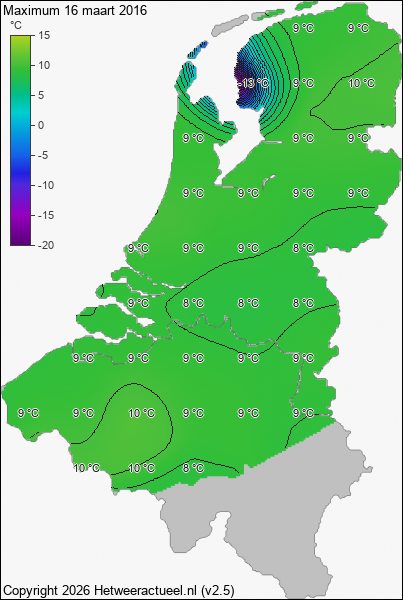 Maximum temperatuur 16 maart 2016