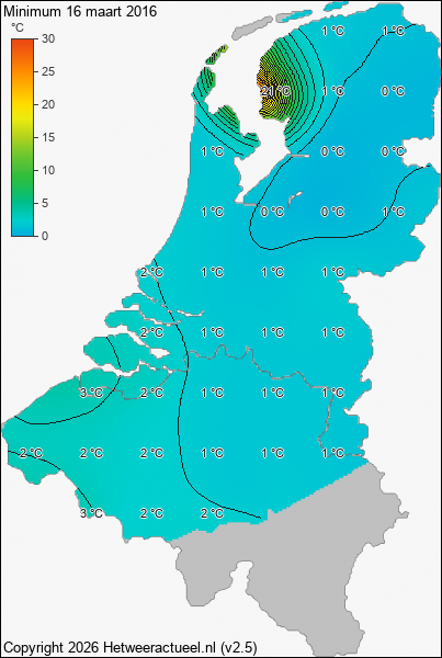 Minimum temperatuur 16 maart 2016