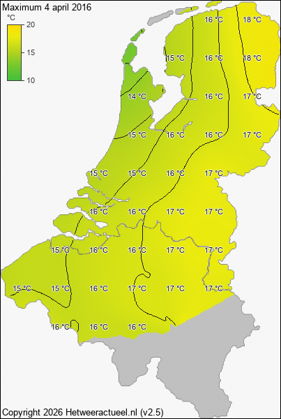 Maximum temperatuur 4 april 2016