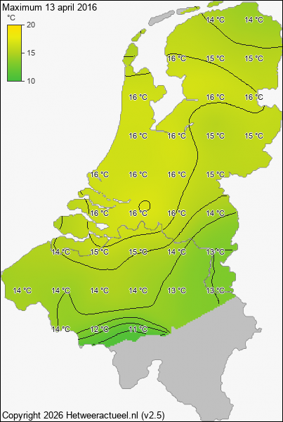 Maximum temperatuur 13 april 2016