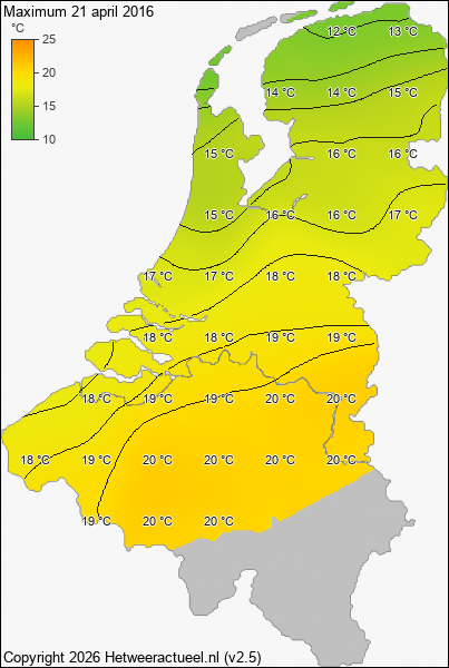 Maximum temperatuur 21 april 2016