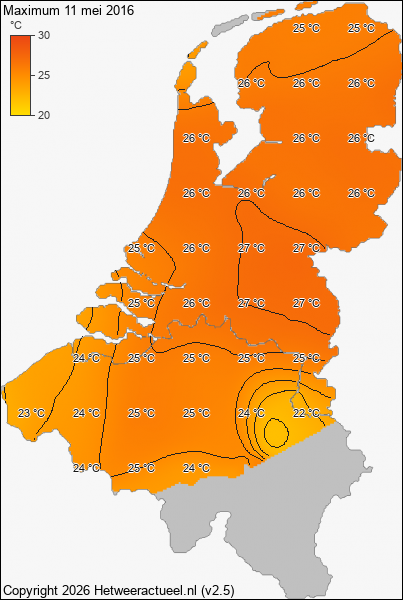 Maximum temperatuur 11 mei 2016