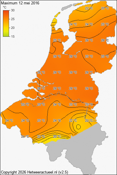 Maximum temperatuur 12 mei 2016