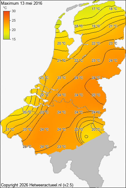 Maximum temperatuur 13 mei 2016