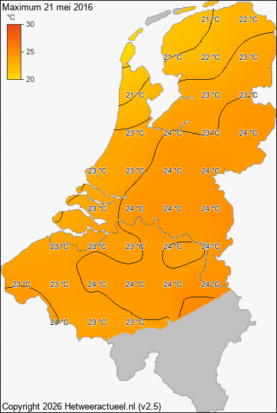 Maximum temperatuur 21 mei 2016