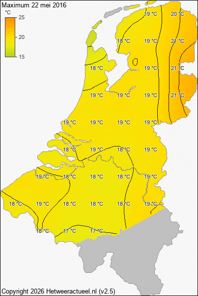Maximum temperatuur 22 mei 2016