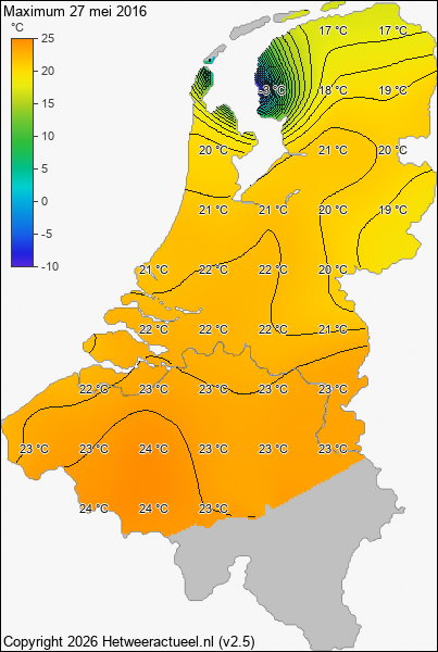 Maximum temperatuur 27 mei 2016