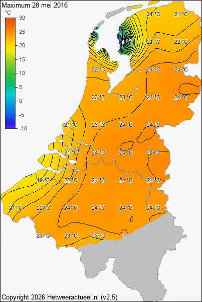 Maximum temperatuur 28 mei 2016