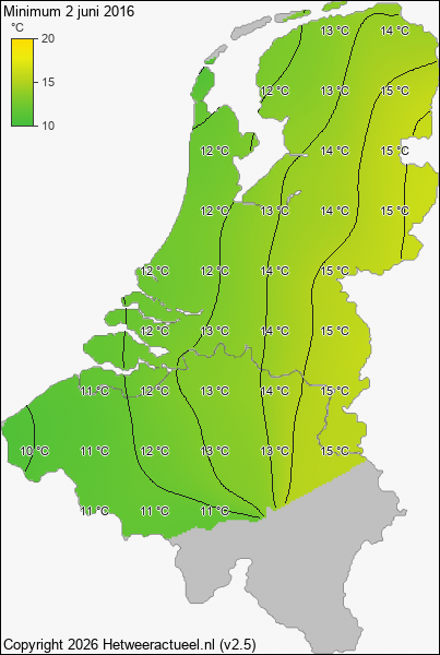 Minimum temperatuur 2 juni 2016