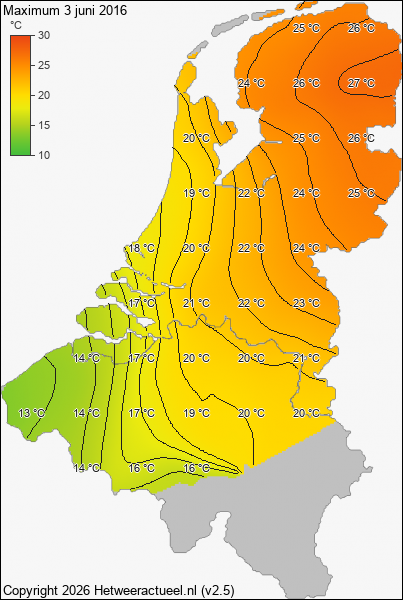 Maximum temperatuur 3 juni 2016