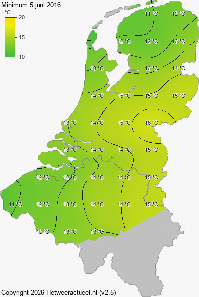 Minimum temperatuur 5 juni 2016