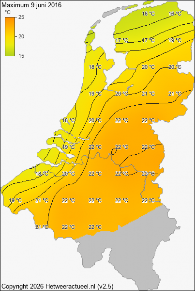 Maximum temperatuur 9 juni 2016