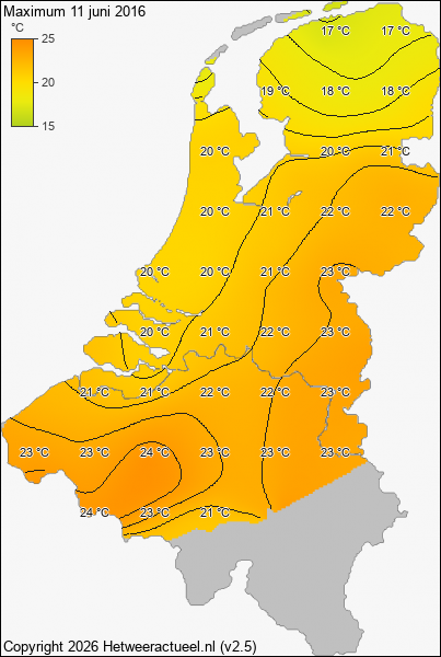 Maximum temperatuur 11 juni 2016