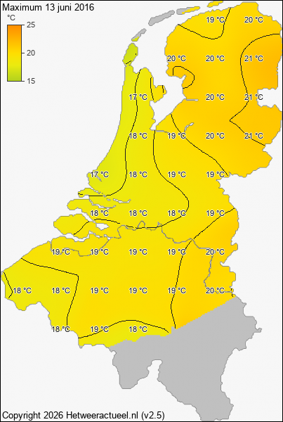 Maximum temperatuur 13 juni 2016