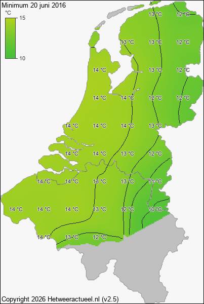 Minimum temperatuur 20 juni 2016
