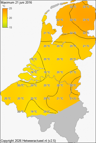 Maximum temperatuur 21 juni 2016