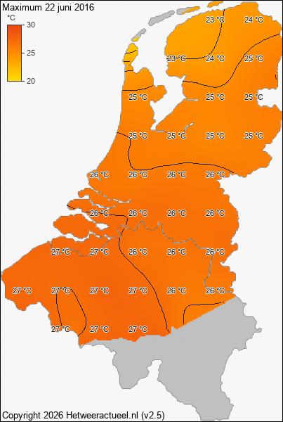 Maximum temperatuur 22 juni 2016