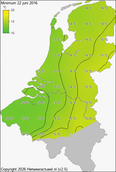 Minimum temperatuur 22 juni 2016