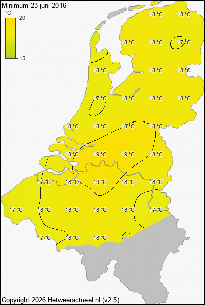 Minimum temperatuur 23 juni 2016