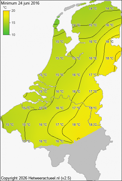 Minimum temperatuur 24 juni 2016