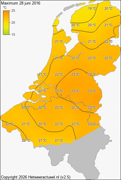 Maximum temperatuur 28 juni 2016